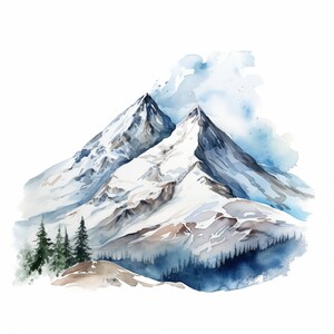 Snowy Mountains Clipart, Mountain Landscape Images, 10 Watercolor Clip ...