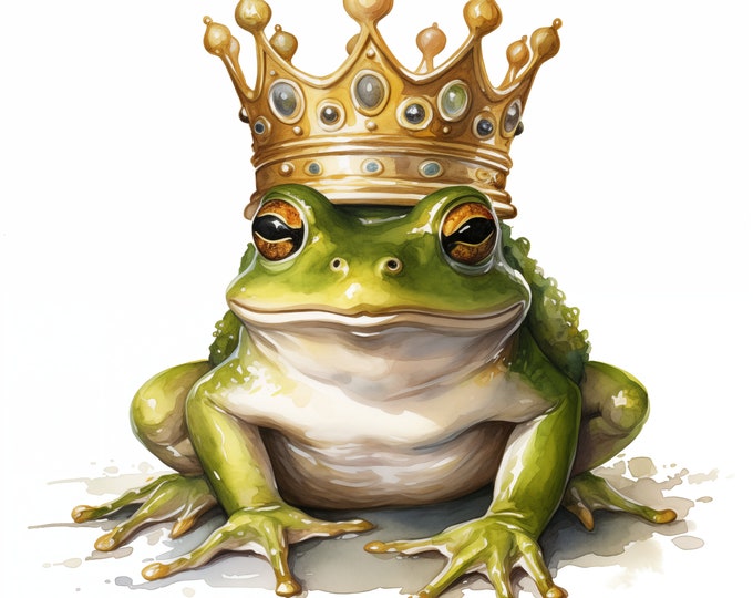 Frog Princess Clipart, Frog with Crown Images, 10 Watercolor Clip Art, Printable JPGs, Instant Download, Commercial Use, Paper craft