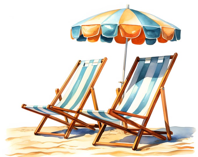 Beach Chairs Clipart, Chairs with Umbrella Images, 10 Watercolor Clip Art, Printable JPGs, Instant Download, Commercial Use, Paper craft