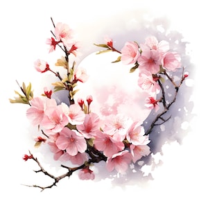 Clipart Sakura et lune, Images de fleurs de cerisier lune, 10 cliparts aquarelle, fichiers JPG imprimables, téléchargement immédiat, usage commercial, créations en papier