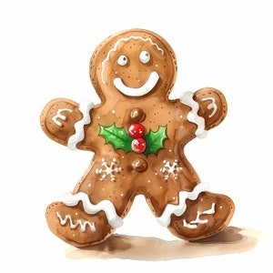 Watercolor Gingerbread Clipart: Christmas Cookie Images (JPGs, Commercial Use)