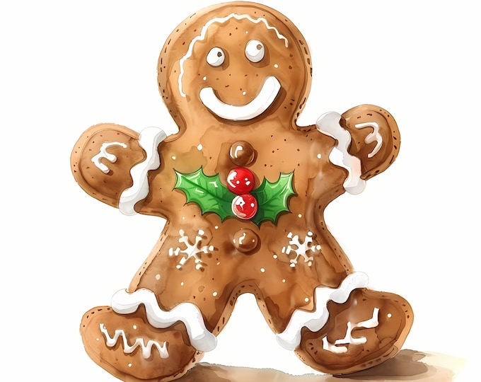 Gingerbread Clipart, Christmas Gingerbread Images, 10 Watercolor Clip Art, Printable JPGs, Instant Download, Commercial Use, Paper craft