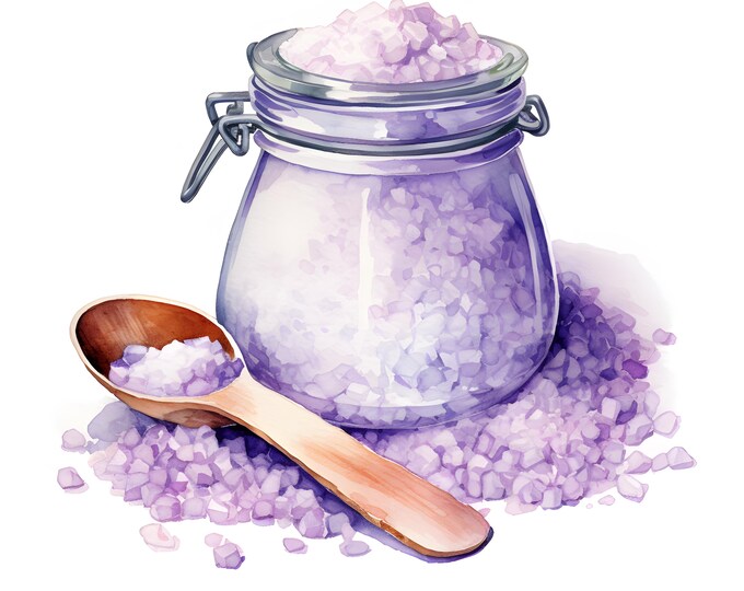 Purple Sea Salt Clipart, Salt With Lavender Images, 10 Watercolor Clip Art, Printable JPGs, Instant Download, Commercial Use, Paper craft