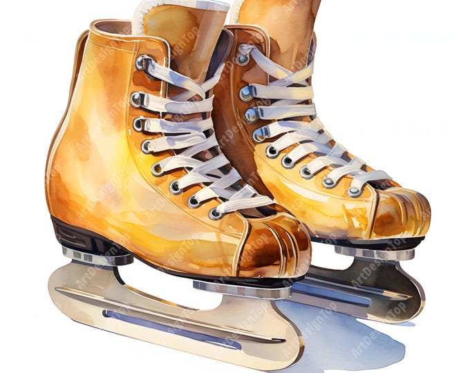 Ice Skates Clipart, Winter Iceskates Images, 10 Watercolor Clip Art, Printable JPGs, Instant Download, Commercial Use, Paper craft