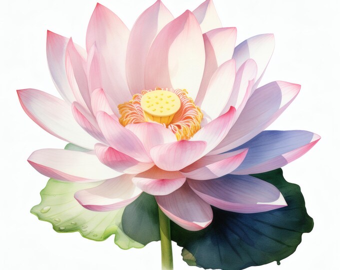 Lotus Flower Clipart, Pink Bloom Images, 10 Watercolor Clip Art, Printable JPGs, Instant Download, Commercial Use, Paper craft