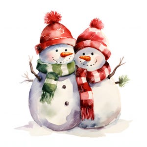 Images clipart couple bonhommes de neige, 10 images clipart aquarelle, fichiers JPG imprimables, téléchargement immédiat, usage commercial, créations en papier