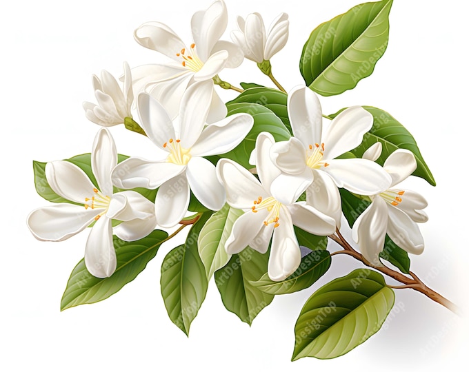 Jasmine Flowers Clipart, Jasmine Branch Images, 10 Watercolor Clip Art, Printable JPGs, Instant Download, Commercial Use, Paper craft