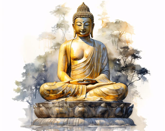 Buddha Statue Clipart, Zen Meditation Images, 10 Watercolor Clip Art, Printable JPGs, Instant Download, Commercial Use, Paper craft