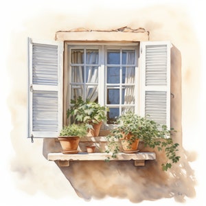 Clipart mediterrane raam, ramen buitenkant afbeeldingen, 10 aquarel illustraties, afdrukbare jpg's, Instant Download, Commercieel gebruik, Papercraft