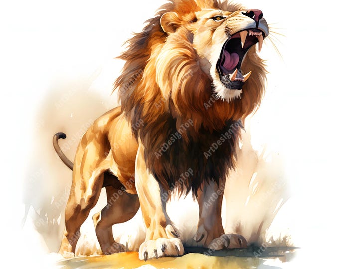 Roaring Lion Clipart, Lion Roaring Images, 10 Watercolor Clip Art, Printable JPGs, Instant Download, Commercial Use, Paper craft