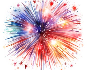 Firework Clipart, Salute Images, 10 Watercolor Clip Art, Printable JPGs, Instant Download, Commercial Use, Paper craft