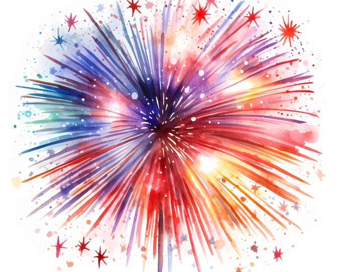Firework Clipart, Salute Images, 10 Watercolor Clip Art, Printable JPGs, Instant Download, Commercial Use, Paper craft