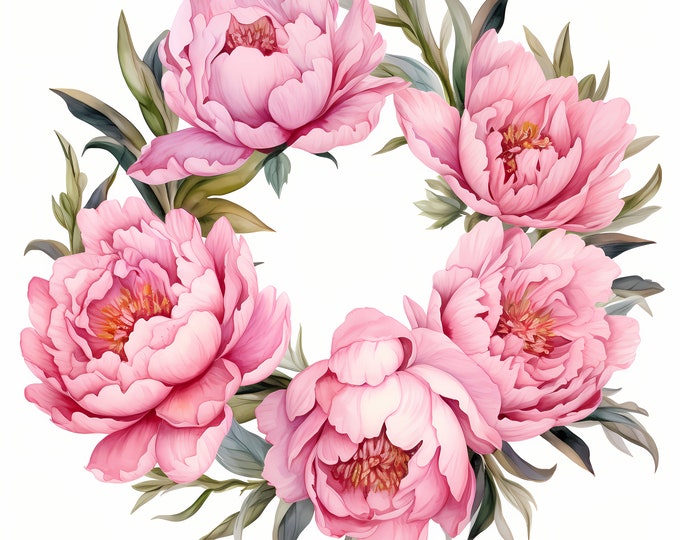 Peony Wreath Clipart, Peonies Bouquet Images, 10 Watercolor Clip Art, Printable JPGs, Instant Download, Commercial Use, Paper craft