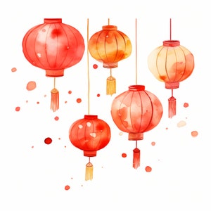 Clipart di lanterne cinesi, immagini di lanterne di Capodanno, 10 clipart ad acquerello, JPG stampabili, download istantaneo, uso commerciale, creazione di carta
