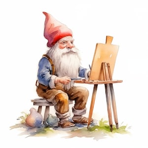 Artist Gnome Clipart, Gnome Drawing Images, 10 Watercolor Clip Art, Printable JPGs, Instant Download, Commercial Use, Paper craft