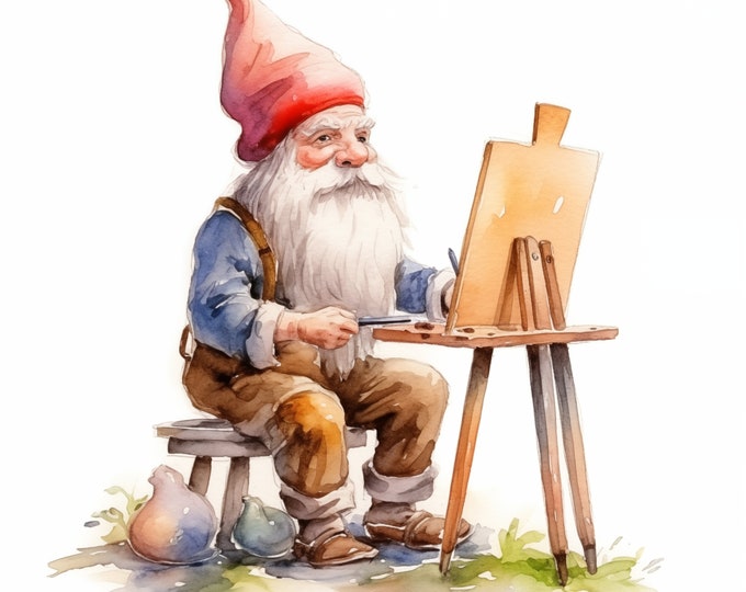 Artist Gnome Clipart, Gnome Drawing Images, 10 Watercolor Clip Art, Printable JPGs, Instant Download, Commercial Use, Paper craft