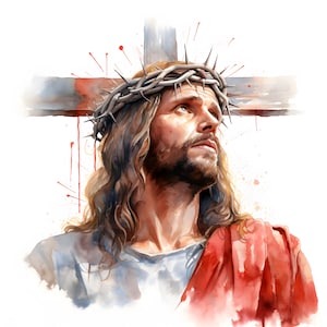 Jesus On Cross Clipart, Crucifix Cross Images, 10 Watercolor Clip Art, Printable JPGs, Instant Download, Commercial Use, Paper craft