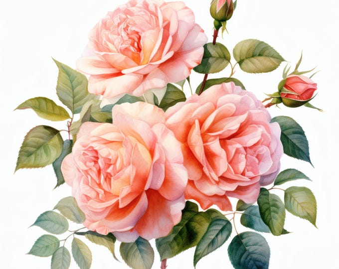Garden Rose Clipart, Botanical Rose Images, 10 Watercolor Clip Art, Printable JPGs, Instant Download, Commercial Use, Paper craft