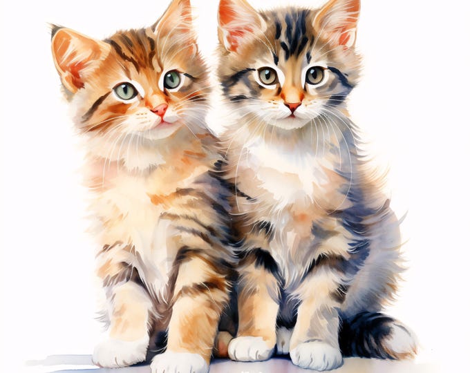 Cute Cats Clipart, Kitten Friends Images, 10 Watercolor Clip Art, Printable JPGs, Instant Download, Commercial Use, Paper craft