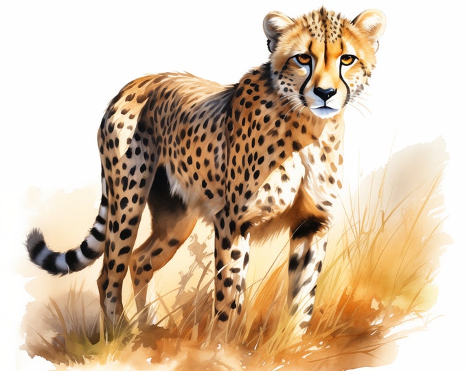 Cheetah Clipart, Cheetah Images, 10 Watercolor Clip Art, Printable JPGs, Instant Download, Commercial Use, Paper craft
