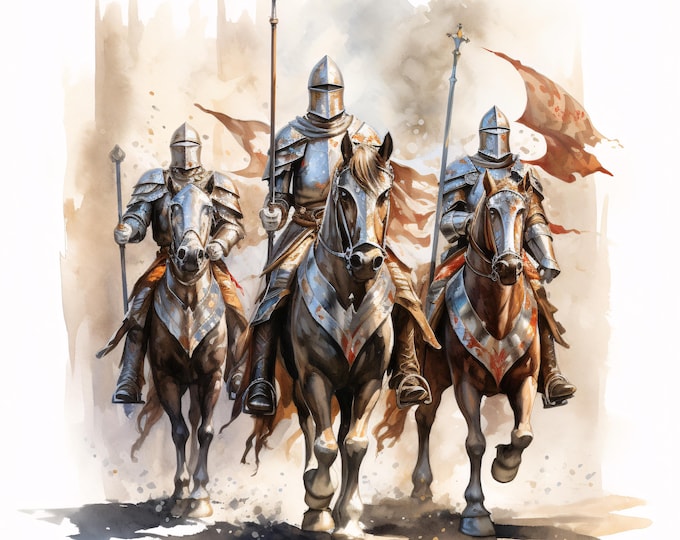 Medieval Knights Clipart, Warrior Images, 10 Watercolor Clip Art, Printable JPGs, Instant Download, Commercial Use, Paper craft