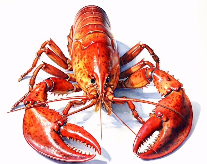 Watercolor Lobster Clipart: Seafood Ocean Images (JPG Instant Download, Commercial Use)