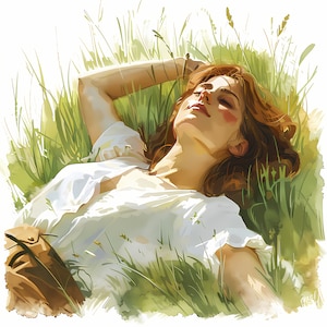 Clipart donna che riposa, Immagini donna che dorme, 10 Clip Art acquerello, JPG stampabili, Download immediato, Uso commerciale, Artigianato di carta