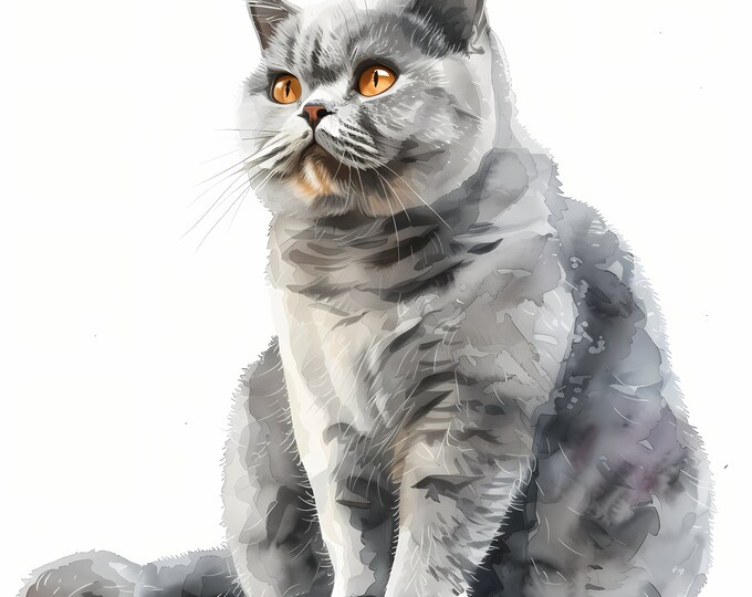 British Shorthair Clipart, British Cat Images, 10 Watercolor Clip Art, Printable JPGs, Instant Download, Commercial Use, Paper craft