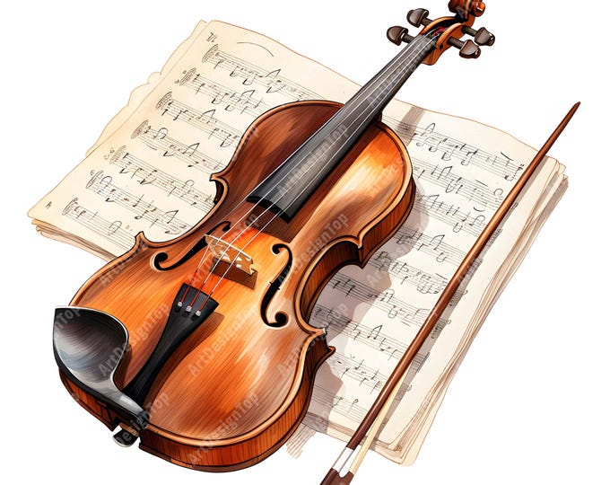 Violin Clipart, Violin With Music Sheets Images, 10 Watercolor Clip Art, Printable JPGs, Instant Download, Commercial Use, Paper craft