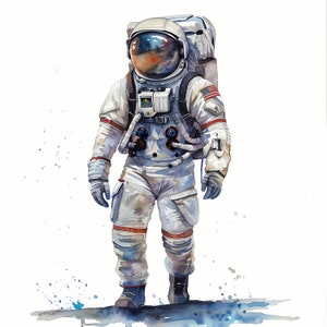Clipart astronauta, immagini Space Man, 10 clipart ad acquerello, JPG stampabili, download istantaneo, uso commerciale, artigianato con la carta