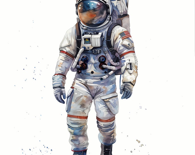 Astronaut Clipart, Space Man Images, 10 Watercolor Clip Art, Printable JPGs, Instant Download, Commercial Use, Paper craft