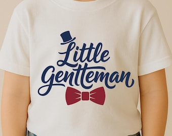Little Gentleman SVG, Baby Boy Quote T-Shirt Print, Bow Tie Top Hat DXF PNG Design for Cricut and Silhouette