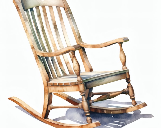 Rocking Chair Clipart, Wooden Furniture Images, 10 Watercolor Clip Art, Printable JPGs, Instant Download, Commercial Use, Paper craft