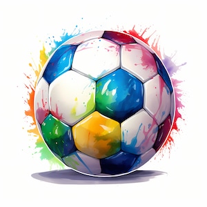 Soccer Ball Clipart, Football Balls Images, 10 Watercolor Clip Art, Printable JPGs, Instant Download, Commercial Use, Paper craft