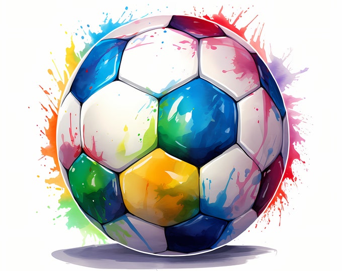 Soccer Ball Clipart, Football Balls Images, 10 Watercolor Clip Art, Printable JPGs, Instant Download, Commercial Use, Paper craft