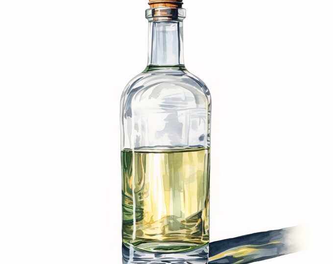 Watercolor Liquor Bottle Clipart: Whiskey, Spirits, Cocktails (JPG Instant Download, Commercial Use)