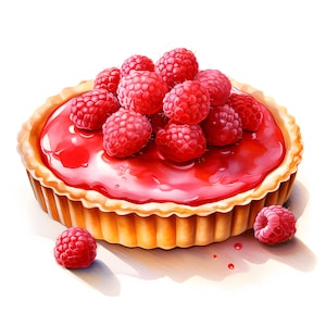 Aquarell Himbeer Torte Clipart: Kuchen Bilder (JPGs, Kommerzielle Nutzung)