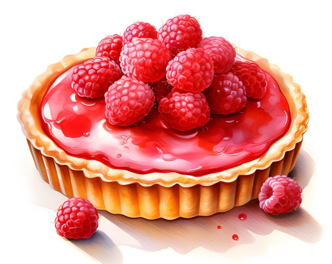 Raspberry Tart Clipart, Raspberries Cake Images, 10 Watercolor Clip Art, Printable JPGs, Instant Download, Commercial Use, Paper craft