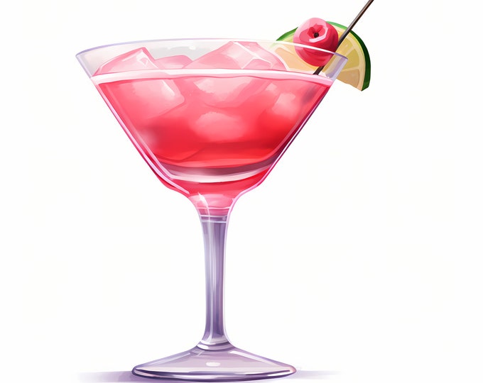 Pink Cocktail Clipart, Cosmopolitan Cocktail Images, 10 Watercolor Clip Art, Printable JPGs, Instant Download, Commercial Use, Paper craft
