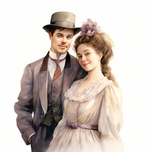 Victorian Couple Clipart, Romantic Couple Images, 10 Watercolor Clip Art, Printable JPGs, Instant Download, Commercial Use, Paper craft