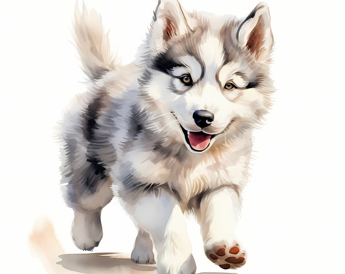 Alaskan Malamute Dog Clipart, Puppy Dog Images, 10 Watercolor Clip Art, Printable JPGs, Instant Download, Commercial Use, Paper craft