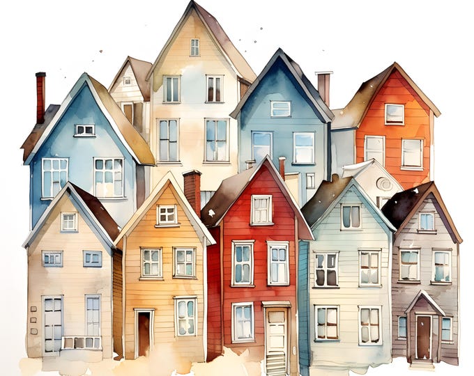 Scandinavian Houses Clipart, Winter Cottages Images, 10 Watercolor Clip Art, Printable JPGs, Instant Download, Commercial Use, Paper craft