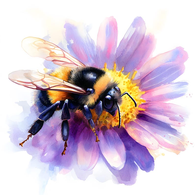 Watercolor Bee Clipart: Floral Bee Images for Commercial Use (jpgs ...