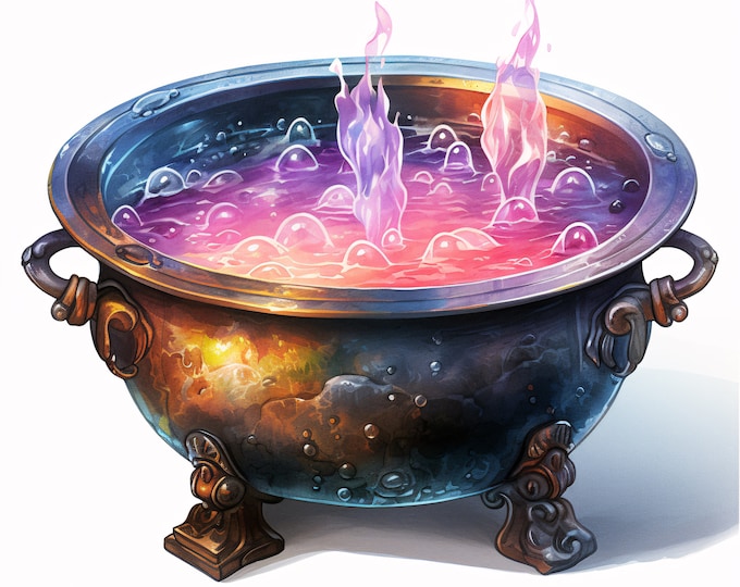 Cauldron Clipart, Bubbling Cauldrons Images, 10 Watercolor Clip Art, Printable JPGs, Instant Download, Commercial Use, Paper craft