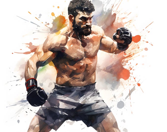 MMA Fighter Clipart, Mixed Martial Arts Images, 10 Watercolor Clip Art, Printable JPGs, Instant Download, Commercial Use, Paper craft