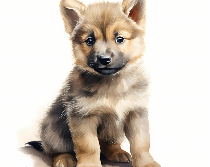 Norwegian Buhund Clipart, Puppy Dog Images, 10 Watercolor Clip Art, Printable JPGs, Instant Download, Commercial Use, Paper craft