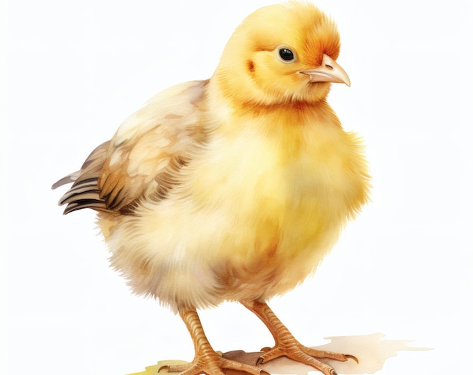 Cute Chick Clipart, Yellow Baby Bird Images, 10 Watercolor Clip Art, Printable JPGs, Instant Download, Commercial Use, Paper craft