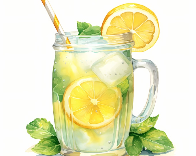 Lemonade Clipart, Summer Drinks Images, 10 Watercolor Clip Art, Printable JPGs, Instant Download, Commercial Use, Paper craft