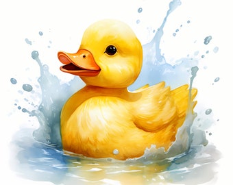 Watercolor Rubber Duck Clipart: Yellow Duckling Images (JPGs, Commercial Use)