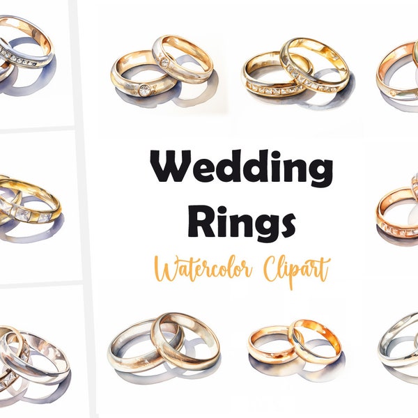 10 Wedding Rings Clipart, Bridal Rings JPG, Watercolor Clipart, High Quality JPGs, Digital Download, High Resolution, Commercial Use